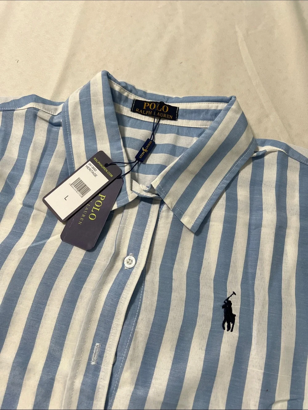 Polo by Ralph Lauren Blue & White Striped Button-Down Shirt - Picture 3 of 3